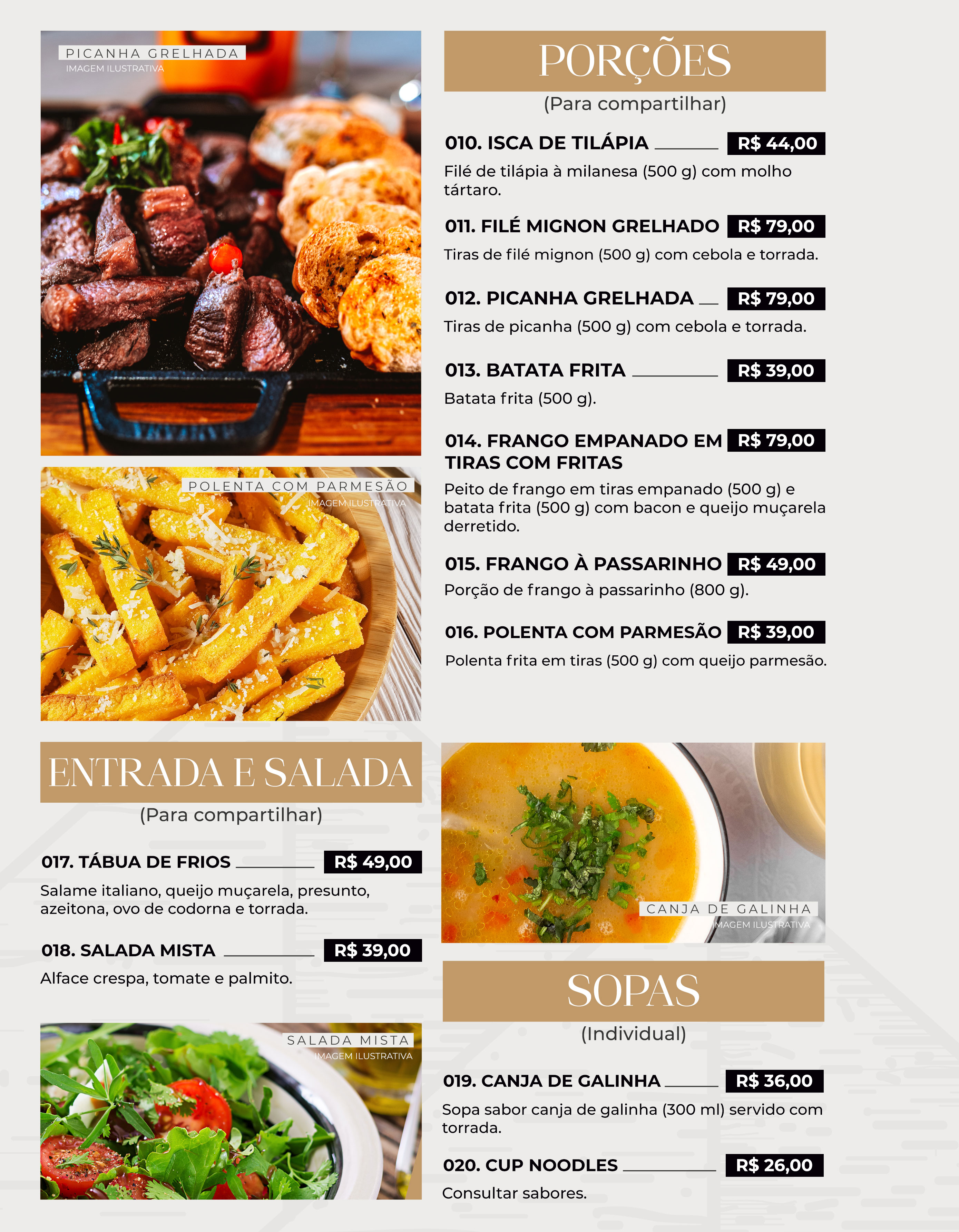 PORÇÕES, SALADAS E SOPAS