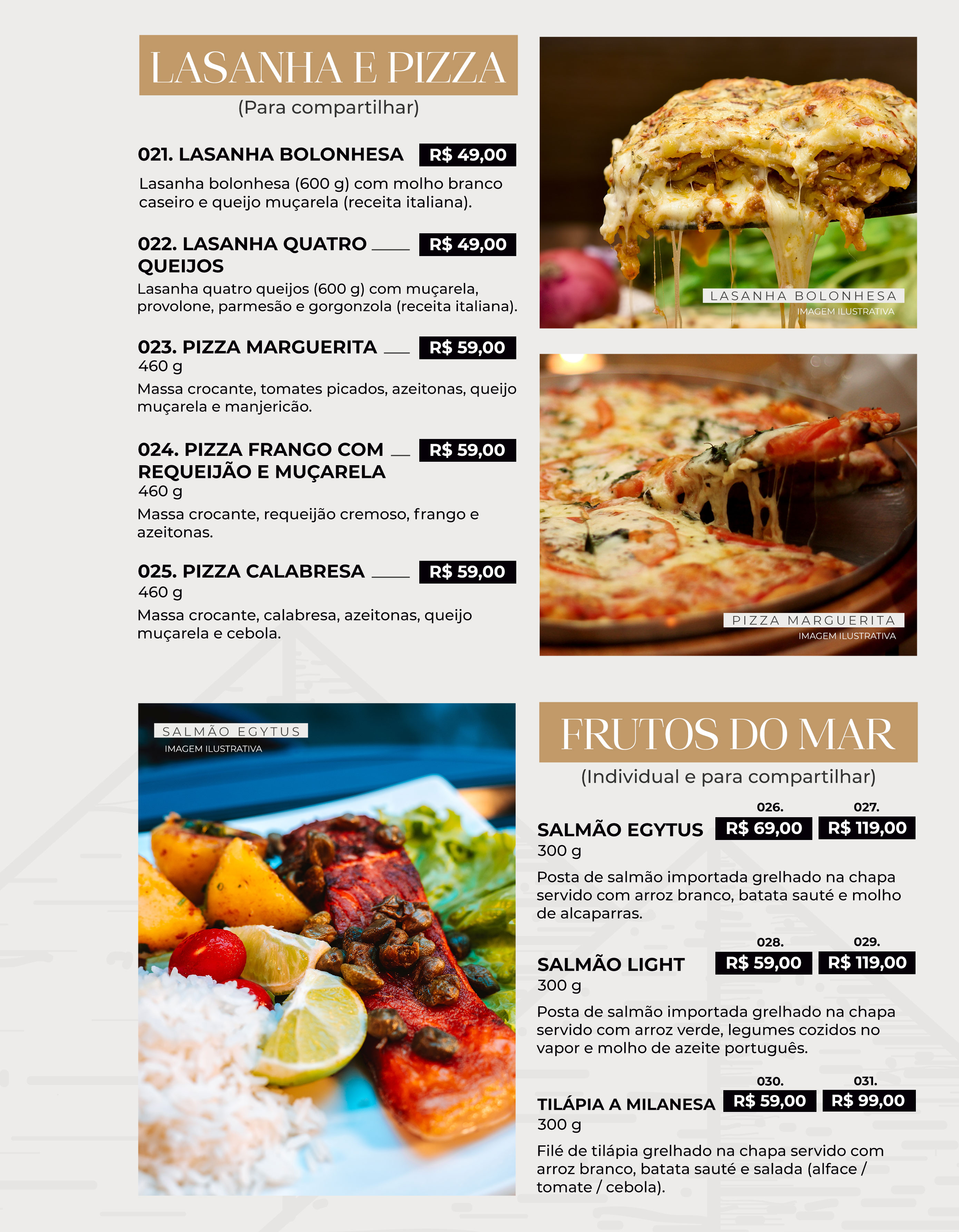 PIZZAS, MASSAS E FRUTOS DO MAR