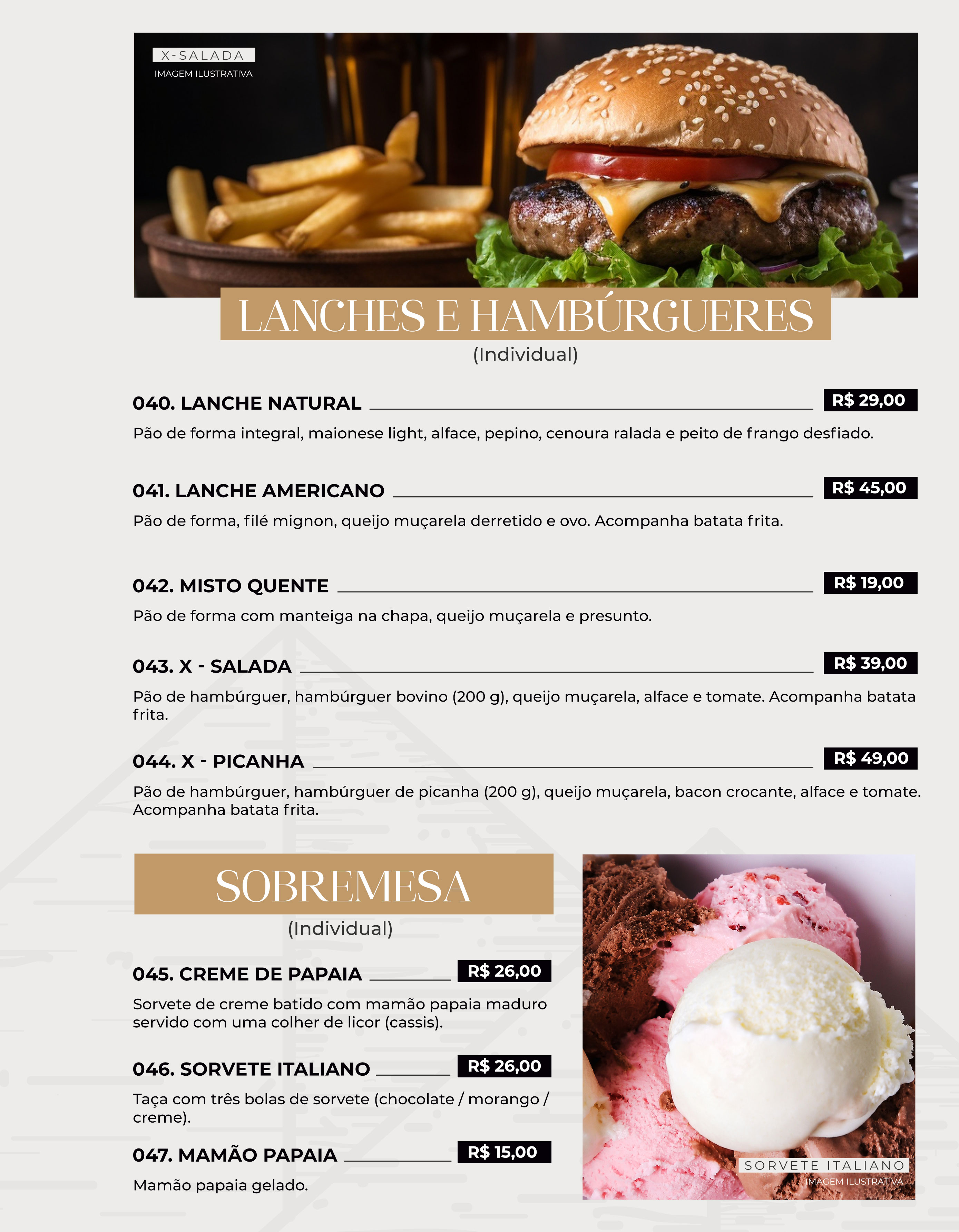 LANCHES E SOBREMESAS