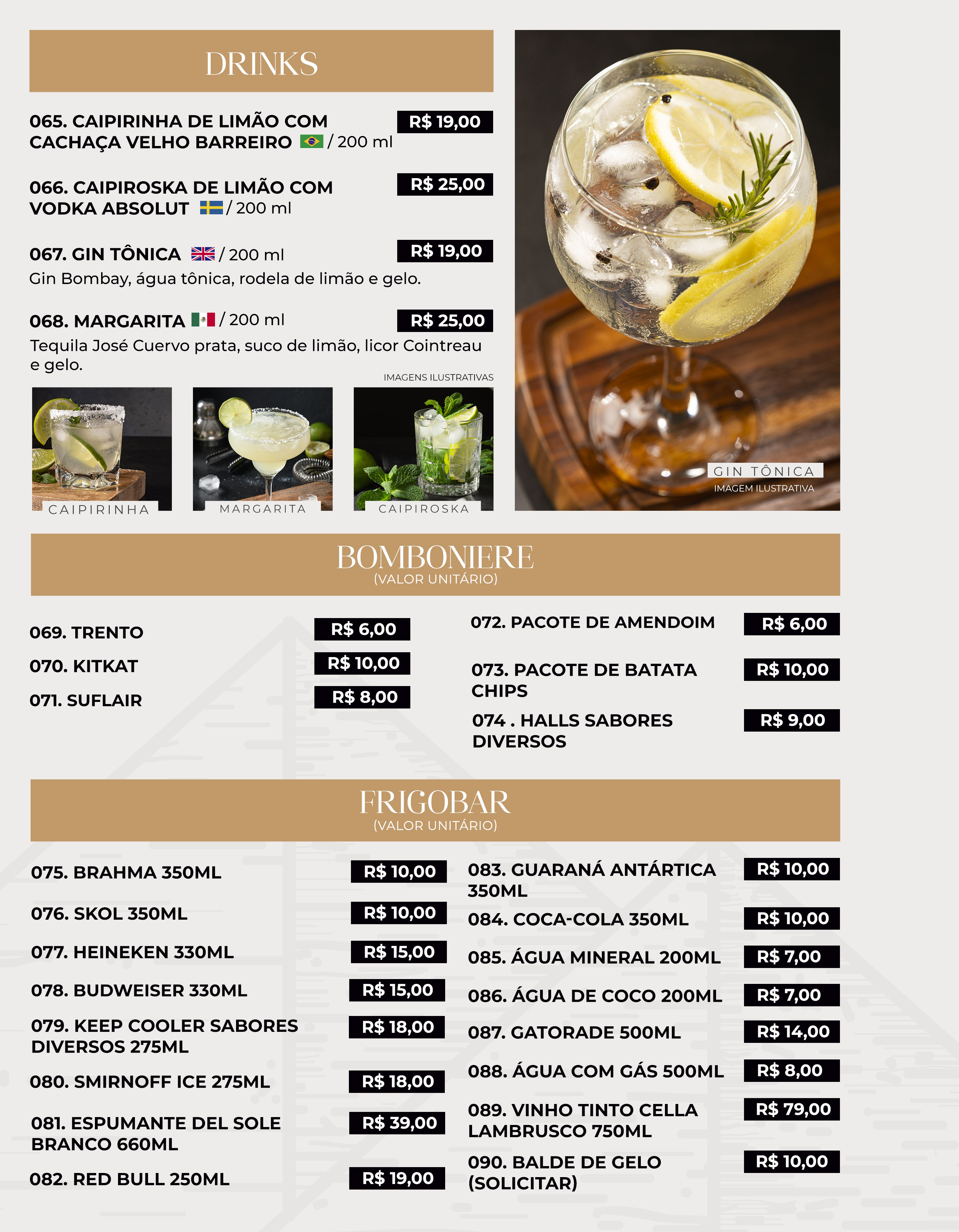 DRINKS, BOMBONIERE E FRIGOBAR